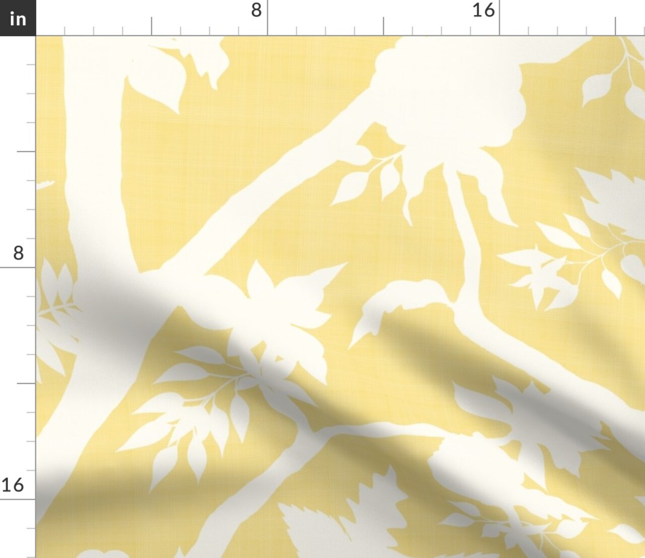 Chinoiserie Butter Yellow Cream Floral Flower Silhouette Timeless Grandmillenial Custom Printed Fabric by Spoonflower Various Fabrics by the Yard or Fat Quarter